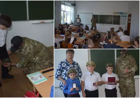 Mercenar din Batalionul Wagner, propagandă la clasa a III-a, într-o școală din Rusia: „Le-a arătat școlarilor decorațiile sale și medalia pentru curaj”