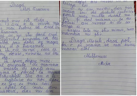„Dacă poți, fă-o pe mama să mă sune, măcar atât!”, i-a cerut Aida, o fetiță crescută de bunică într-un sat din România, lui Moș Crăciun