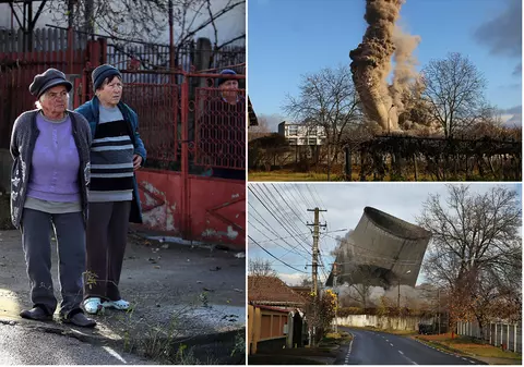 FOTOREPORTAJ. După săptămâni de tensiune, oamenii din Doiceşti au răsuflat uşuraţi când au văzut demolate ultimele turnuri ale fostei termocentrale: „Ce frumos au căzut”