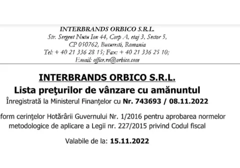 Lista preţurilor de vânzare cu amănuntul