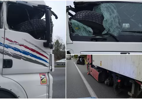 Roata unui TIR s-a desprins și a zburat în cabina altui camion care circula din sens opus, pe autostradă în Franța