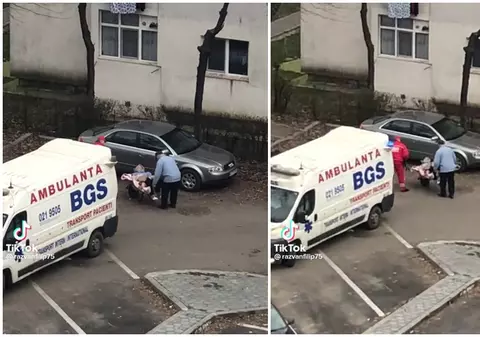 Pacientă din Iași, dusă cu roaba până la ambulanță, pentru că targa era defectă | VIDEO