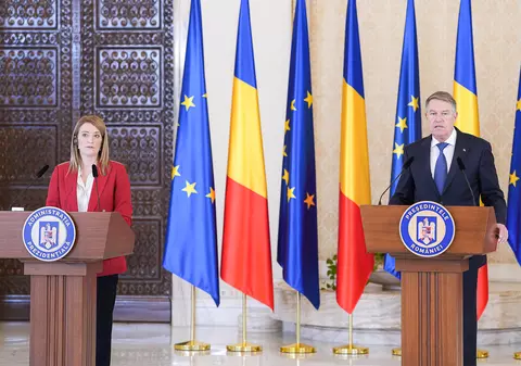 Klaus Iohannis și președintele Parlamentului European, declarații la Palatul Cotroceni. Metsola: „România aparține spațiului Schengen”