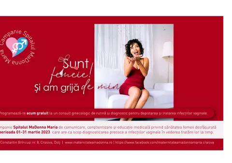 Spitalul MaDonna Maria Craiova oferă gratuit al doilea an consecutiv consultații ginecologice și analize specifice, în luna femeii prin campania „Sunt femeie și am grijă de mine!”