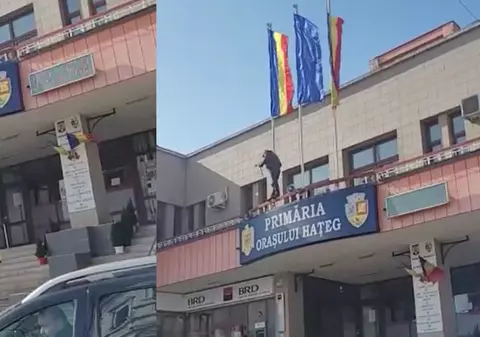 Primăria Hațeg, vandalizată de un bărbat cu un topor. A spart mai multe geamuri - VIDEO