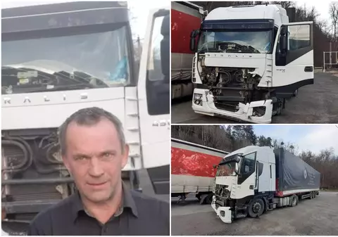 Un șofer de TIR din Ucraina trăiește din mila colegilor, într-o parcare de pe Valea Oltului. A făcut accident și patronul l-a abandonat lângă camion