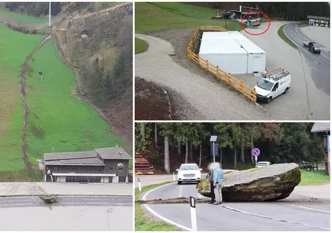 Video cu momentul în care un bolovan de o tonă se desprinde de pe o pârtie de schi și ajunge pe șosea, imediat după ce trecuse o mașină, în Italia