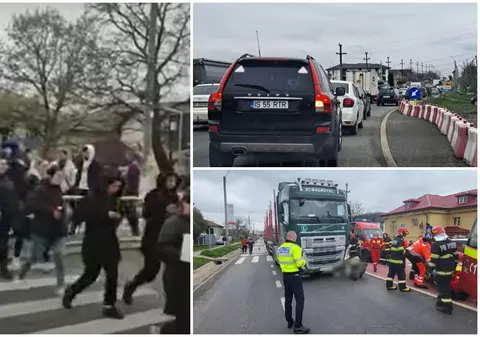 Zeci de oameni traversează cu lumânări aprinse pe trecerea de pietoni pe care un băiețel de 3 ani a fost strivit de un TIR, la Lețcani, în Iași | VIDEO