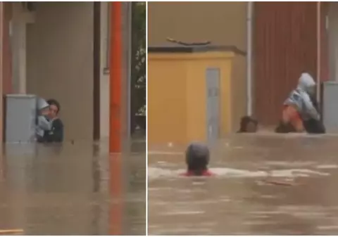 Momentul în care o fetiță e salvată din apele de peste un metru adâncime, în orașul italian Cesena