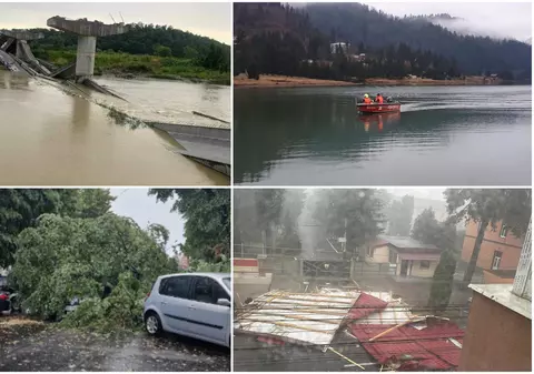 Furtună violentă în Bistrița: grinzile unui pod în construcție s-au prăbușit. Ce alte pagube a provocat vijelia