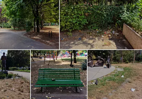FOTO. În Parcul Circului din București, toată iarba e pârjolită. Rezistă, în schimb, gunoaiele