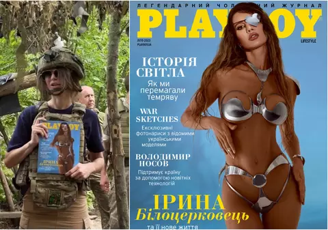 Soția unui politician ucrainean, care și-a pierdut un ochi într-o tentativă de asasinat a rușilor, pe coperta primului număr Playboy apărut în Ucraina de la începutul războiului