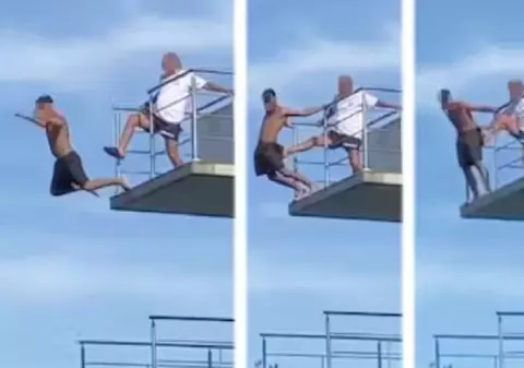 Un salvamar a împins cu piciorul un tânăr, de pe platforma de 10 metri, într-un ștrand din Austria. VIDEO