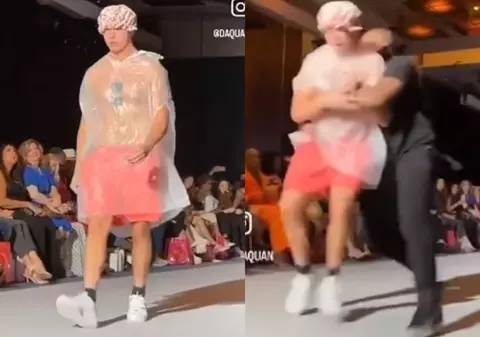 Un tânăr a defilat într-un sac de gunoi la New York Fashion Week. Publicul nu și-a dat seama că nu face parte din show