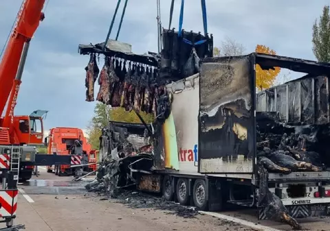 „Mirosea a friptură la grătar!” Camion plin cu carcase de vită de 200 kg bucata, făcut scrum pe o autostradă din Germania