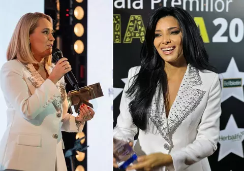 Andreea Esca și Corina Caragea, ținute trase la indigo la Premiile TVmania. Cât a costat costumul purtat de cele două vedete de la PRO TV