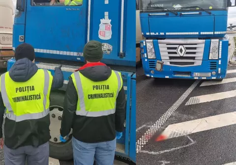 Un șofer de TIR a lovit intenționat cu autocamionul un coleg, în urma unei altercații, apoi a spart cu un borcan parbrizul unui alt autotren