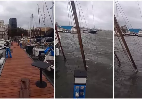 VIDEO | Velier scufundat în portul Tomis, din cauza vântului puternic. „Furtuna a făcut foarte mult rău aici pe litoral”