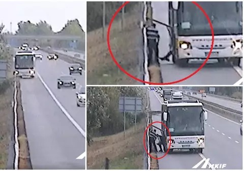 Video viral cu un bărbat care iese din compartimentul de bagaje al unui autocar românesc, după ce șoferul a lovit bariera de protecție, pe o autostradă din Ungaria