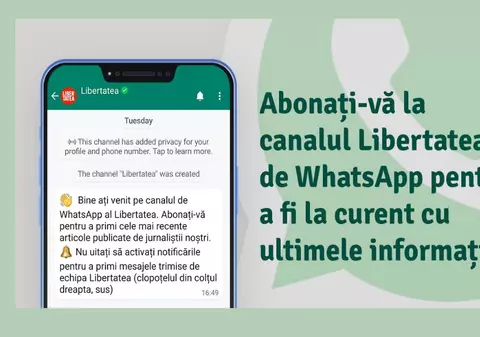 Libertatea și-a lansat canalul de WhatsApp. Abonați-vă pentru a primi pe telefon cele mai importante articole