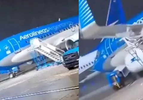 Imagini filmate când un avion Boeing 737 e luat de vânt pe pistă și întors 90 de grade. Furtuna a scos din uz 8 aeronave, în Buenos Aires