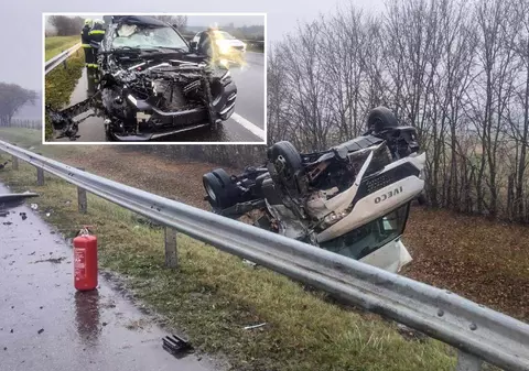 Un român cu BMW X5 a aruncat în șanț o dubă Iveco, pe o autostradă din Ungaria. Mașinile s-au făcut praf, șoferii au scăpat nevătămați