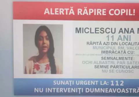 O fată de 11 ani din judeţul Vâlcea, răpită de patru bărbaţi şi o femeie. Minora a fost găsită