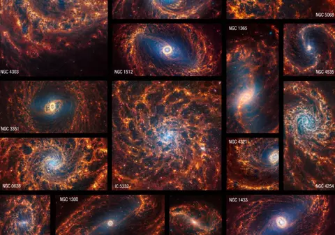 Telescopul Webb a surprins imagini „uimitoare" a 19 galaxii spirală. Cea mai apropiată se află la o distanţă de 15 milioane de ani-lumină de Pământ