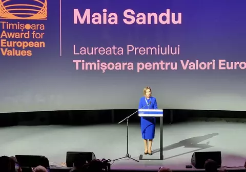 Maia Sandu, distinsă cu premiul „Timişoara pentru valori europene”: „Un vot de încredere în Republica Moldova și în cetățenii săi”