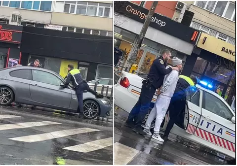 Intervenție ca-n filme în București. Un tânăr care nu a vrut să oprească la semnalul Poliției, urmărit și scos cu forța din mașină de agenți. VIDEO