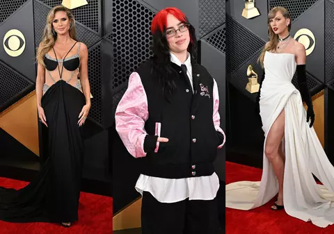 Ținutele vedetelor la Premiile Grammy 2024. În comparație cu Taylor Swift, care a purtat o rochie albă, Billie Eilish s-a îmbrăcat într-o jachetă cu pantaloni largi