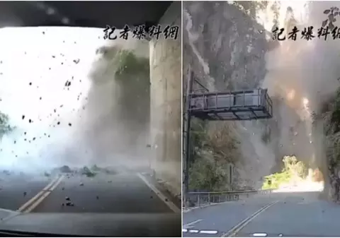 Noi imagini cu momentul cutremurului devastator din Taiwan: mașini lovite de pietre de pe versanți