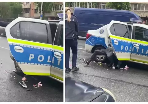 O polițistă din Cluj îi dă cu spray lacrimogen în față colegului său, care se chinuie să imobilizeze un bărbat care agresase trei copii | VIDEO