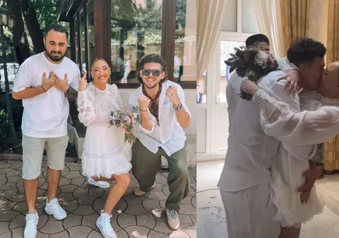 Ilona Brezoianu s-a căsătorit civil cu Andrei Lucian Alexandru. Imagini de la eveniment, unde mireasa a purtat rochie scurtă și teniși