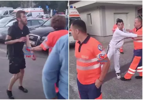 Scandal în curtea Serviciului de Ambulanţă Suceava. Doi bărbaţi s-au bătut și au fost despărțiți de ambulanțieri. VIDEO