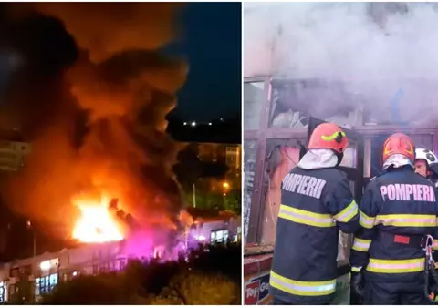 Incendiu violent la mai multe spații comerciale din Craiova | VIDEO