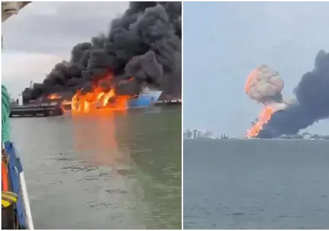 Incendiu în portul rusesc Kavkaz, după un atac ucrainean. Un feribot cu rezervoare de combustibil, scufundat. VIDEO