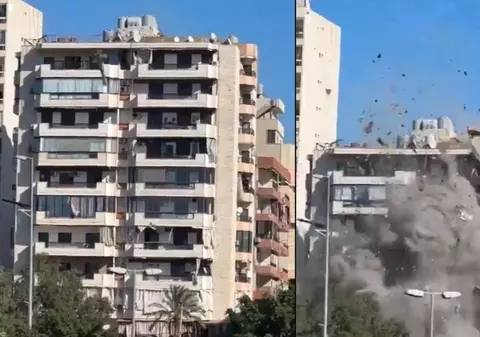 Momentul în care o rachetă a lovit o clădire din Beirut, doborând-o la pământ în câteva secunde | VIDEO
