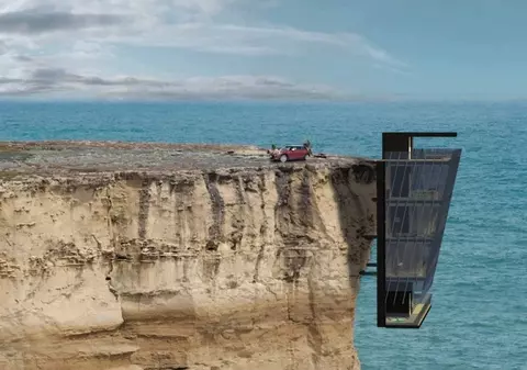 Locuința suspendată de o stâncă, destinată celor care nu se tem de înălțimi. Casa are cinci etaje și priveliști spectaculoase