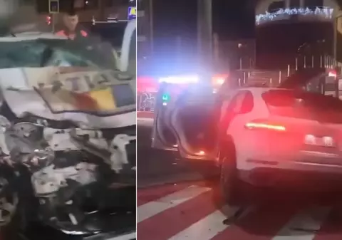 Filmul accidentului din Borșa, unde un șofer cu Porsche a intrat în plin într-o mașină de poliție și a băgat trei agenți în spital