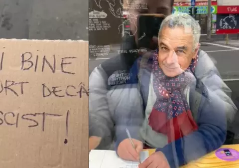 Reacția lui Călin Georgescu, după ce o tânără i-a pus o pancartă direct în față cu „Mai bine mort decât fascist". Momentul devenit viral pe TikTok