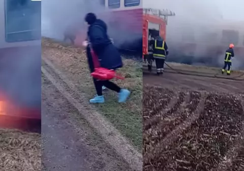 Un tren de călători a luat foc în mers pe ruta Arad-Nădlac, din cauza unui scurtcircuit VIDEO