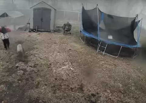 Momentul în care un câine e salvat chiar înainte ca o tornadă de 180 km/oră să îi lovească adăpostul | VIDEO