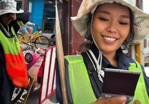 Cea mai frumoasă măturătoare din lume lucrează în Bangkok: „Ar putea încerca în modelling” | VIDEO