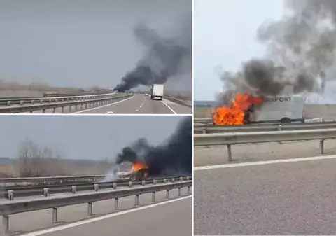 O autoutilitară a luat foc în mers pe autostrada A3, pe sensul de mers Ploiești - București