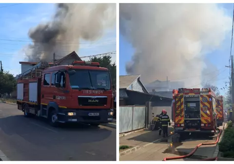 Ard două case din Brăila. Șapte autospeciale ISU intervin să stingă incendiul