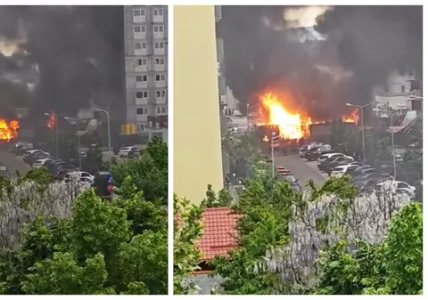 Incendiu puternic într-un cartier din Brașov. Oamenii sunt sfătuiți să își închidă ferestrele din cauza fumului
