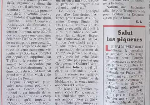"Iepuri ruși la București", titlul dat de "Le canard enchaine" înainte de alegerile prezidențiale din 4 mai 2025