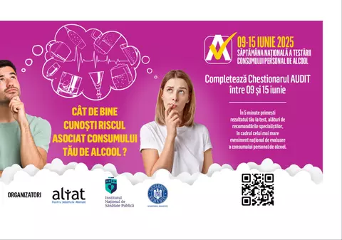 Românii îşi pot evalua consumul de alcool între 9 și 15 iunie 2025, în cadrul campaniei Săptămâna Naţională a Testării AUDIT