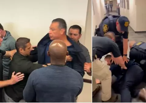 Un senator american, încătuşat și doborât la pământ după ce a întrerupt-o pe Kristi Noem, secretarul de interne al lui Trump: „Este şocant”